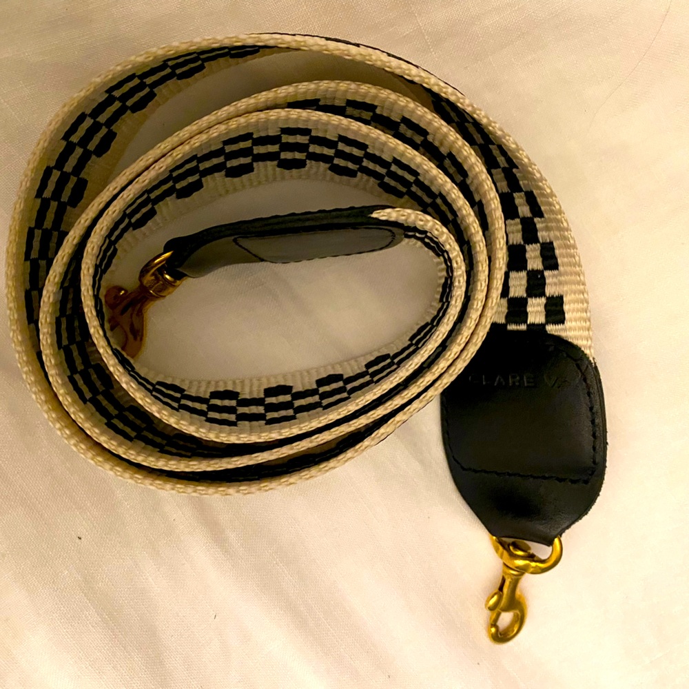 Clare V. Non adjustable crossbody strap. 
Black and Cream Checker.